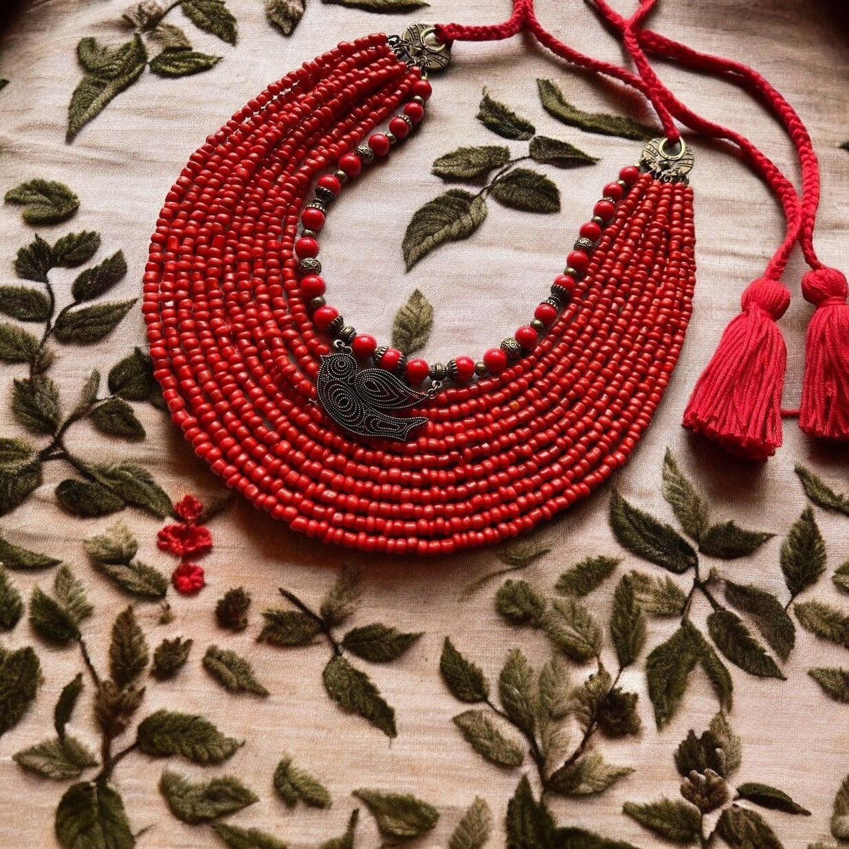 Handmade Traditional Ukrainian Beaded Red Necklace – Unique Women's Jewelry