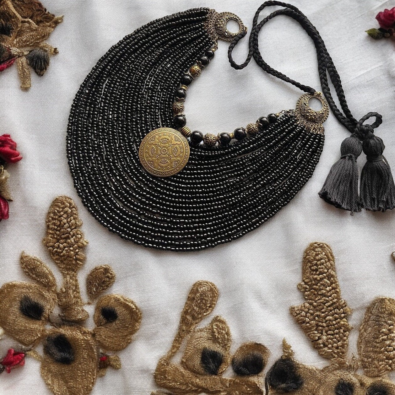 Unique Ukrainian Red and Black Beaded Necklace for Women