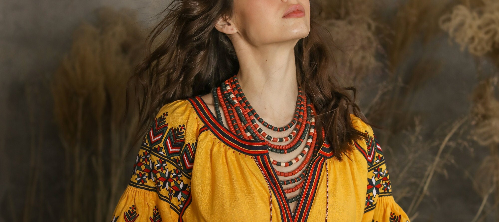 Red Ceramic Beaded Ukrainian Necklace - Handmade Ethnic Jewelry for Women