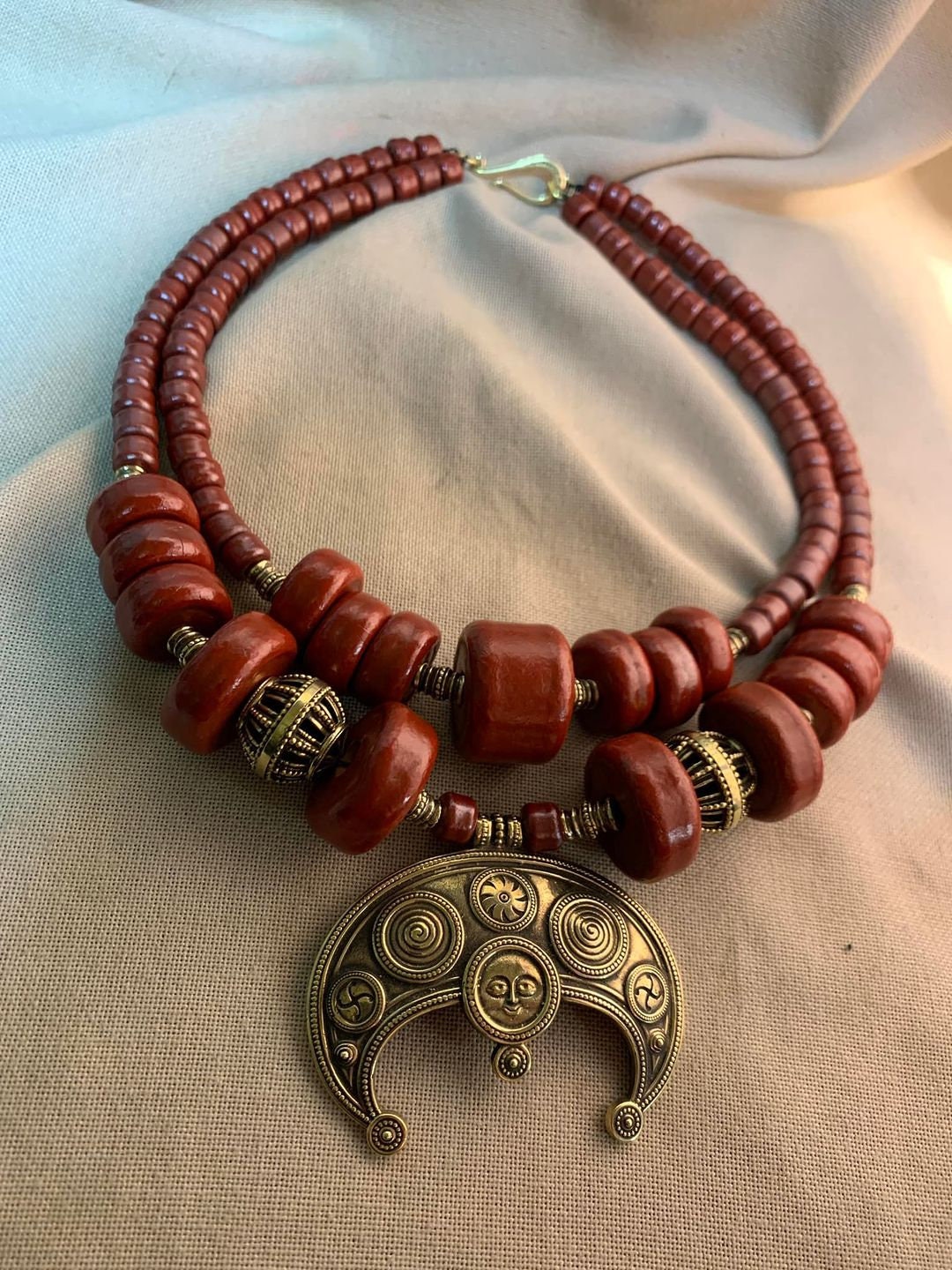 Handmade Red Ukrainian Lunnitsa Necklace - Authentic Ethnic Jewelry and Folk Art Accessory