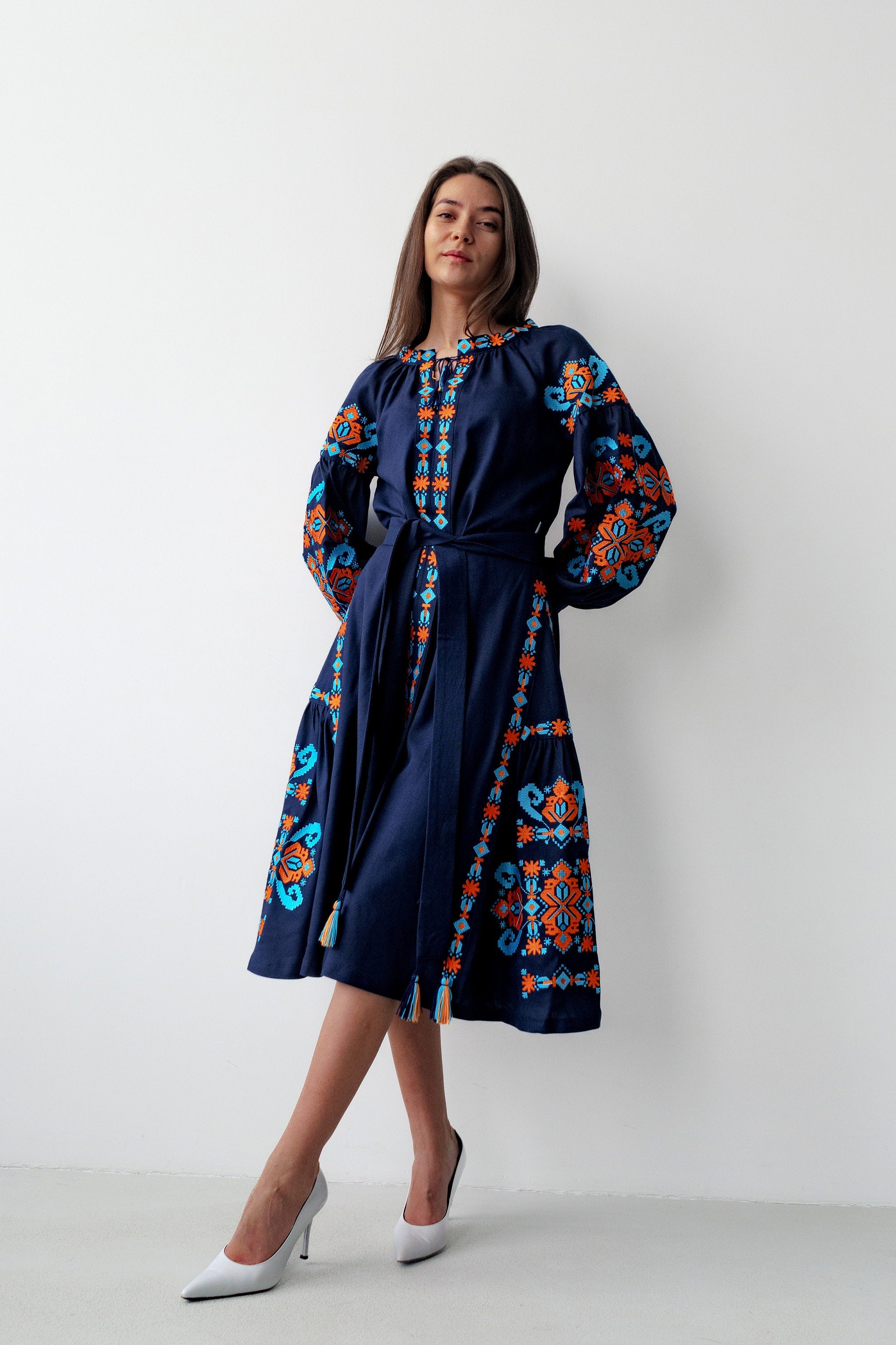 Linen Dress, Exquisite Vyshyvanka Embroidery, Boho Ukrainian Dress, Perfect Bridesmaid Gift and Gift for Her, Ethnic Ukrainian dress