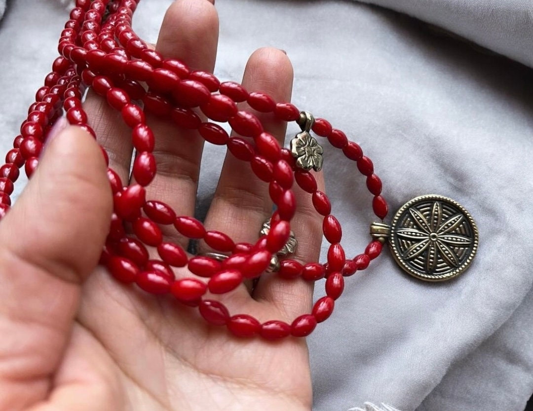 2025 Handmade Red Ukrainian Traditional Multirow Coral Necklace - Ethnic Jewelry for Women