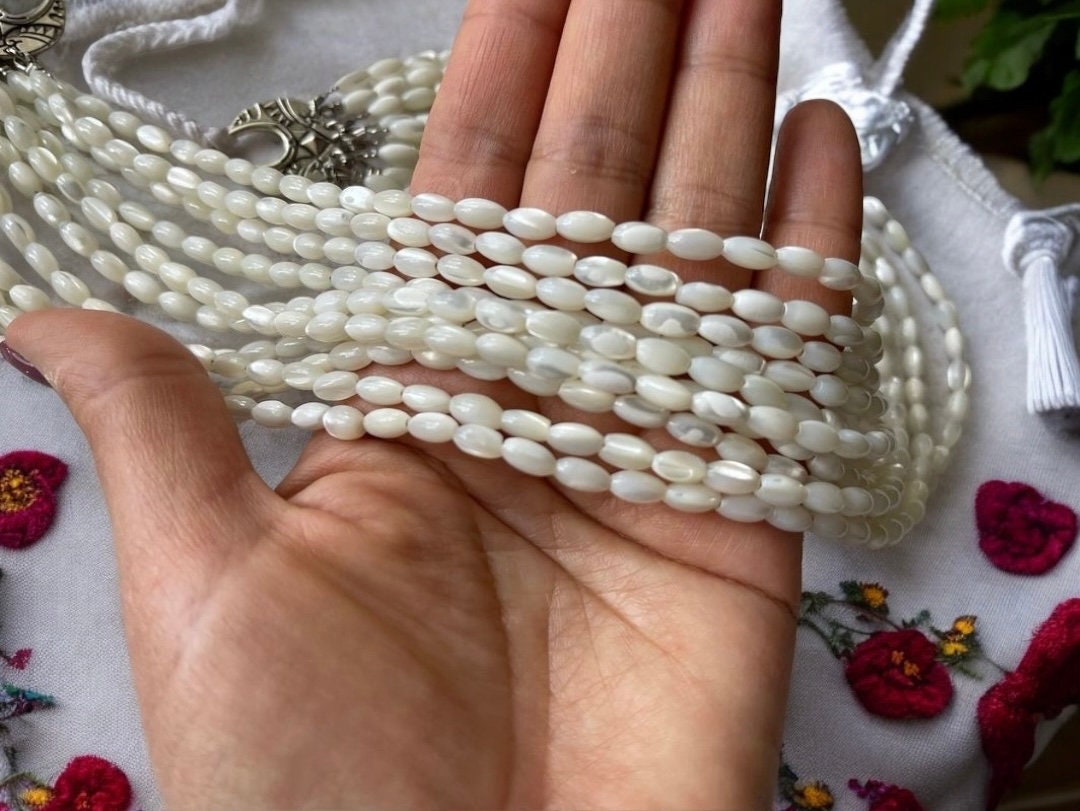 2025 White Ukrainian Traditional Necklace - Ethnic Ceramics Multirow Mother of Pearl Jewelry for Women