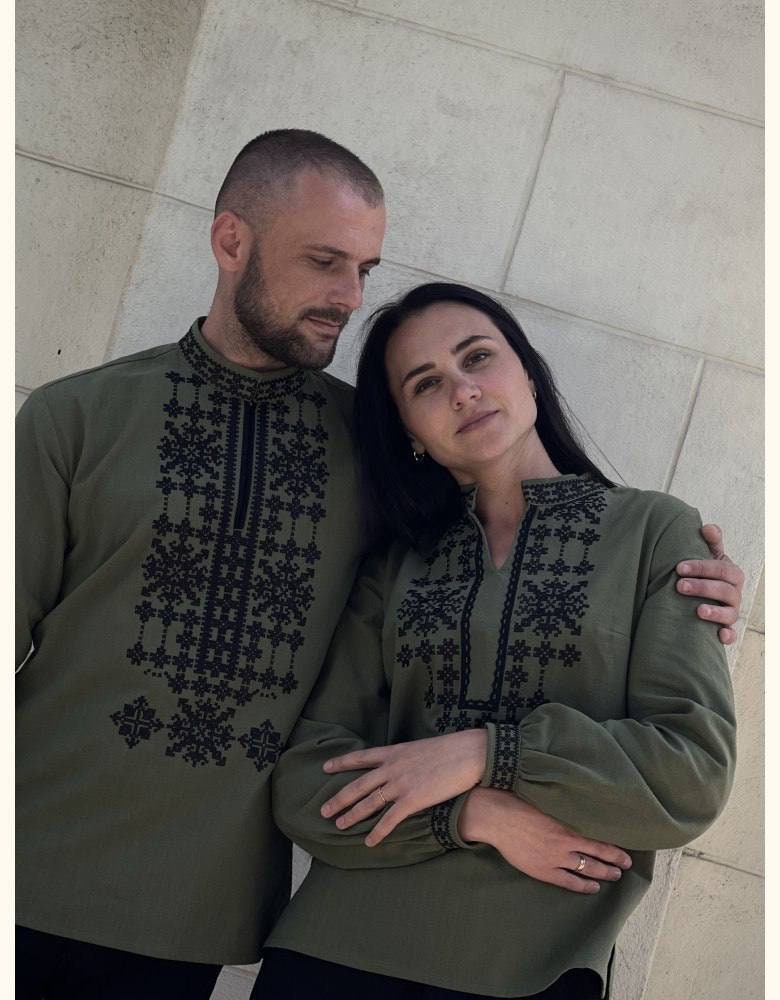 Khaki Embroidered Shirt Ukrainian Vyshyvanka Men's shirt Ukrainian Traditional vyshyvanka shirt Ethnic Vyshyvanka Gift for Him Gift for Men