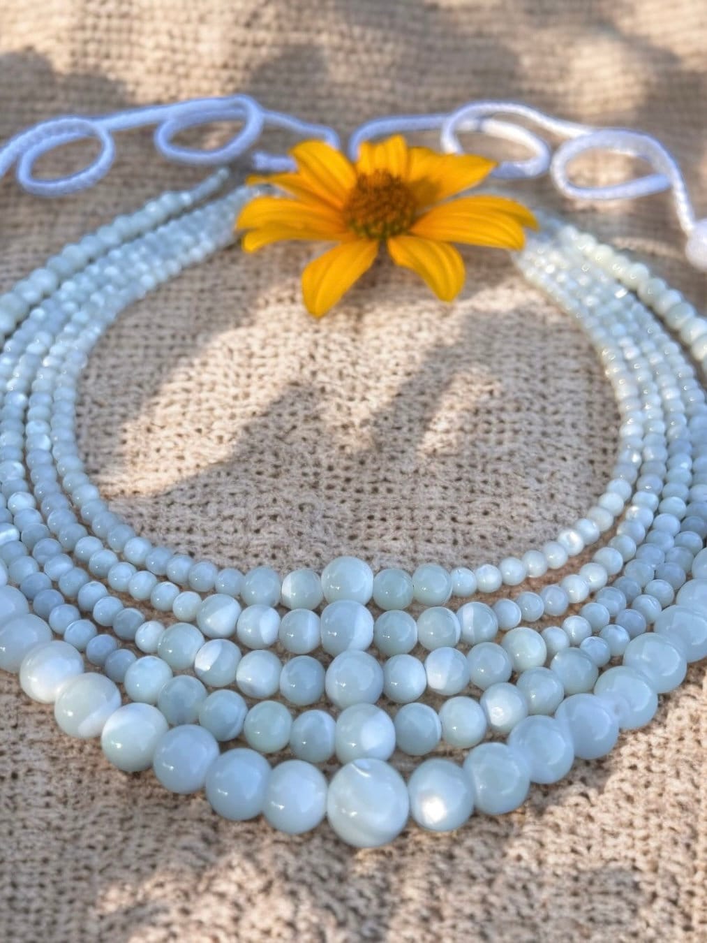 2025 White Ukrainian Folk Necklace - Multirow Ethnic Jewelry in Natural Mother of Pearl