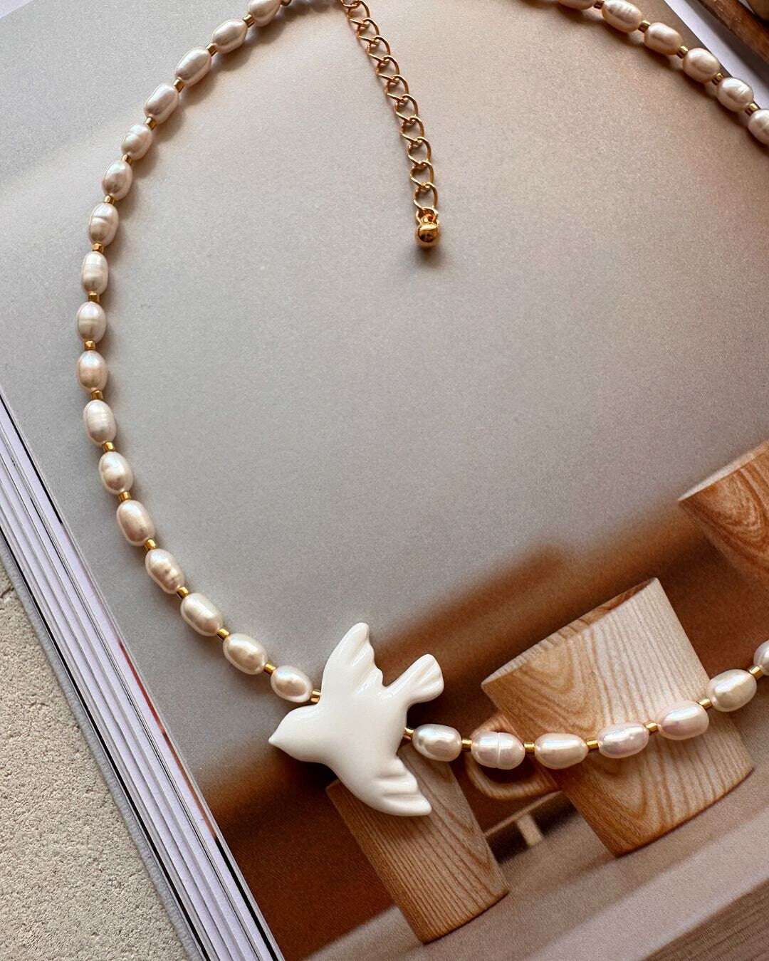 2025 Handmade Bird Necklace with Natural Pearls - Ukrainian Folk Art Jewelry for Women