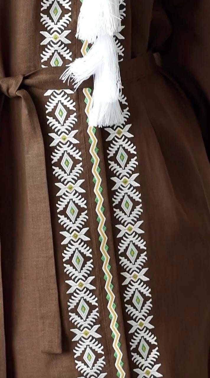 Brown Linen Embroidered Dress with Embroidery Ukrainian Vyshyvanka Dress Folk Art Linen Embroidered Dress Ukrainian Dress Boho style