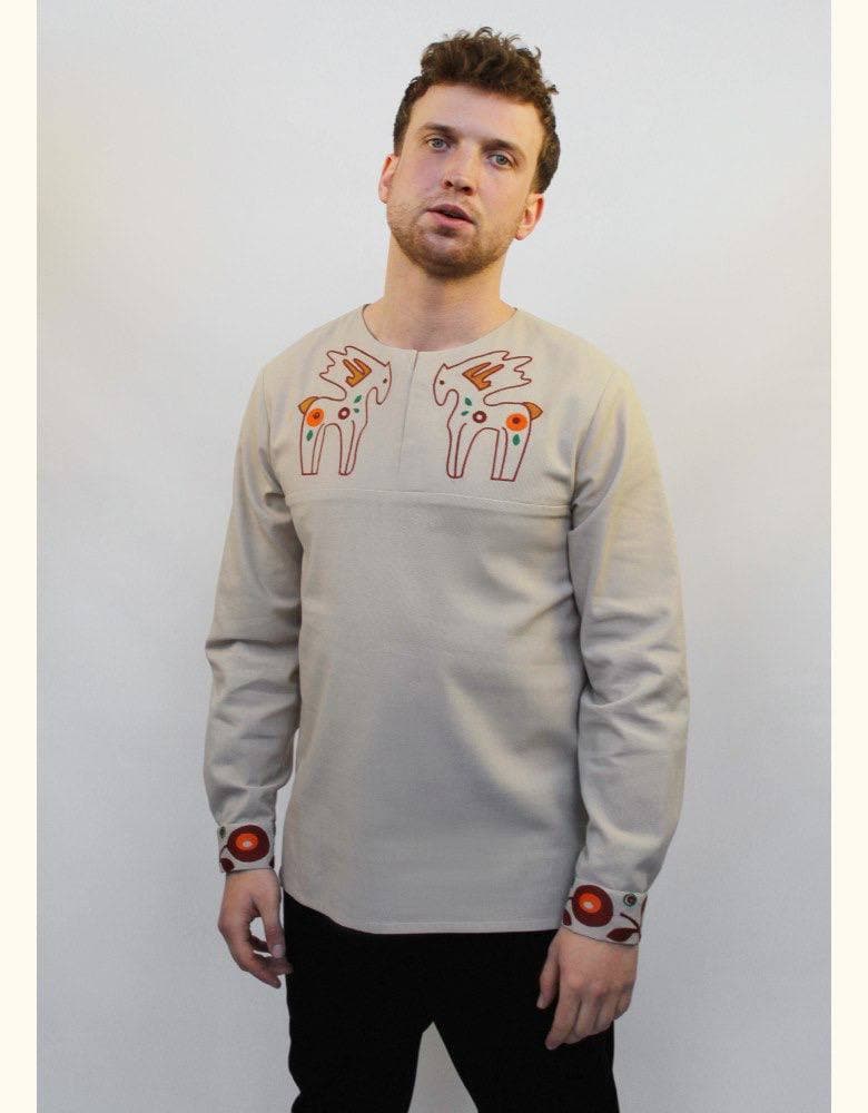 2025 Beige Linen Men's Embroidered Vyshyvanka Shirt