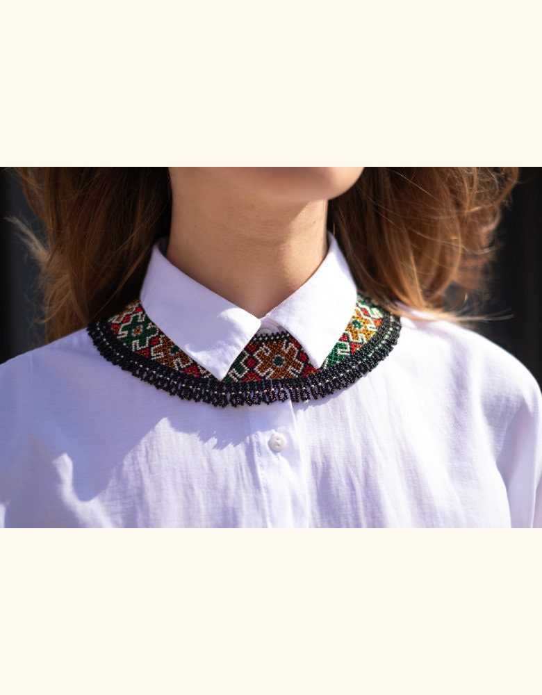 Ukrainian SYLYANKA Seed Bead Necklace - Handmade Ethnic Vyshyvanka Collar