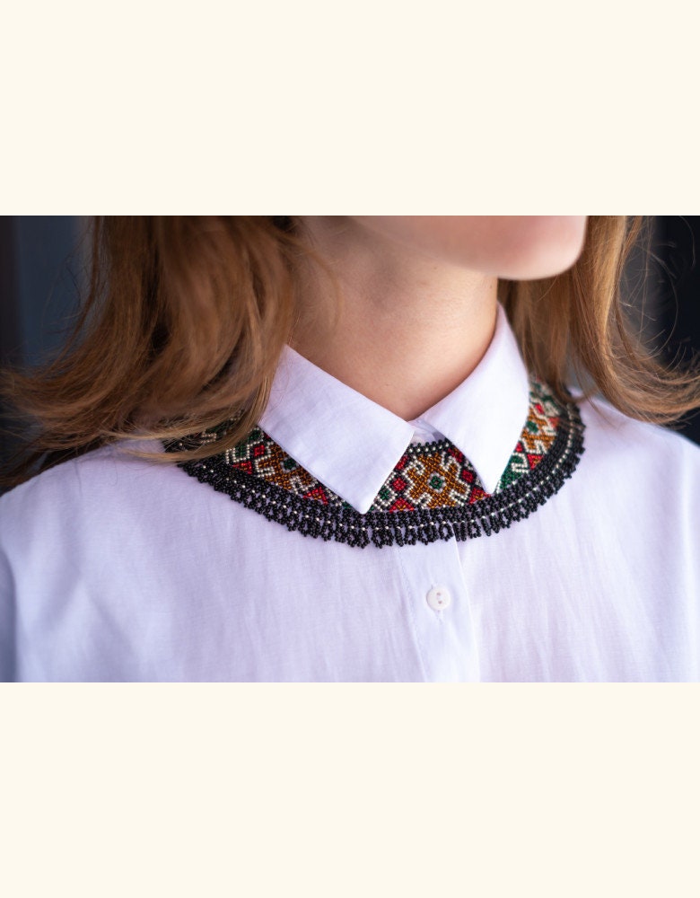 Ukrainian SYLYANKA Seed Bead Necklace - Handmade Ethnic Vyshyvanka Collar