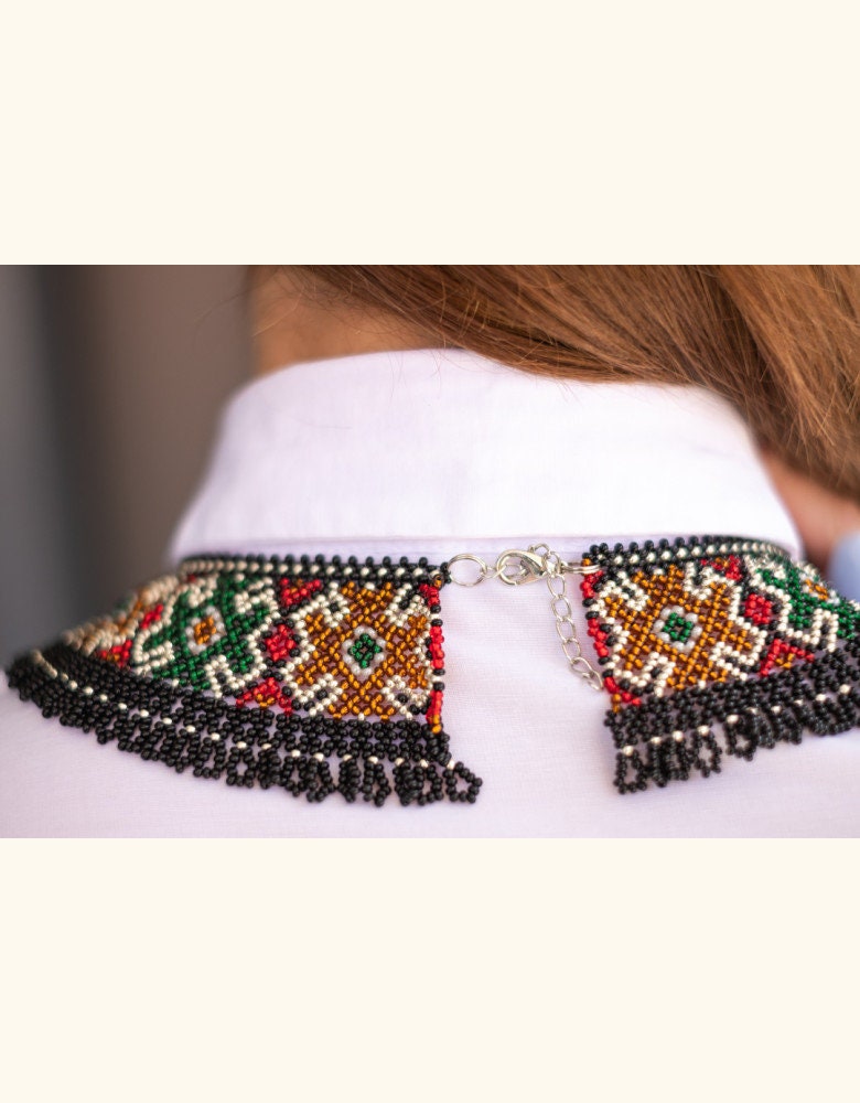 Ukrainian SYLYANKA Seed Bead Necklace - Handmade Ethnic Vyshyvanka Collar