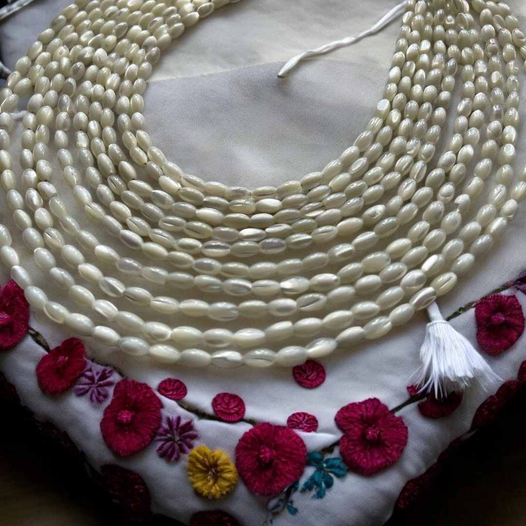 2025 White Ukrainian Traditional Necklace - Ethnic Ceramics Multirow Mother of Pearl Jewelry for Women