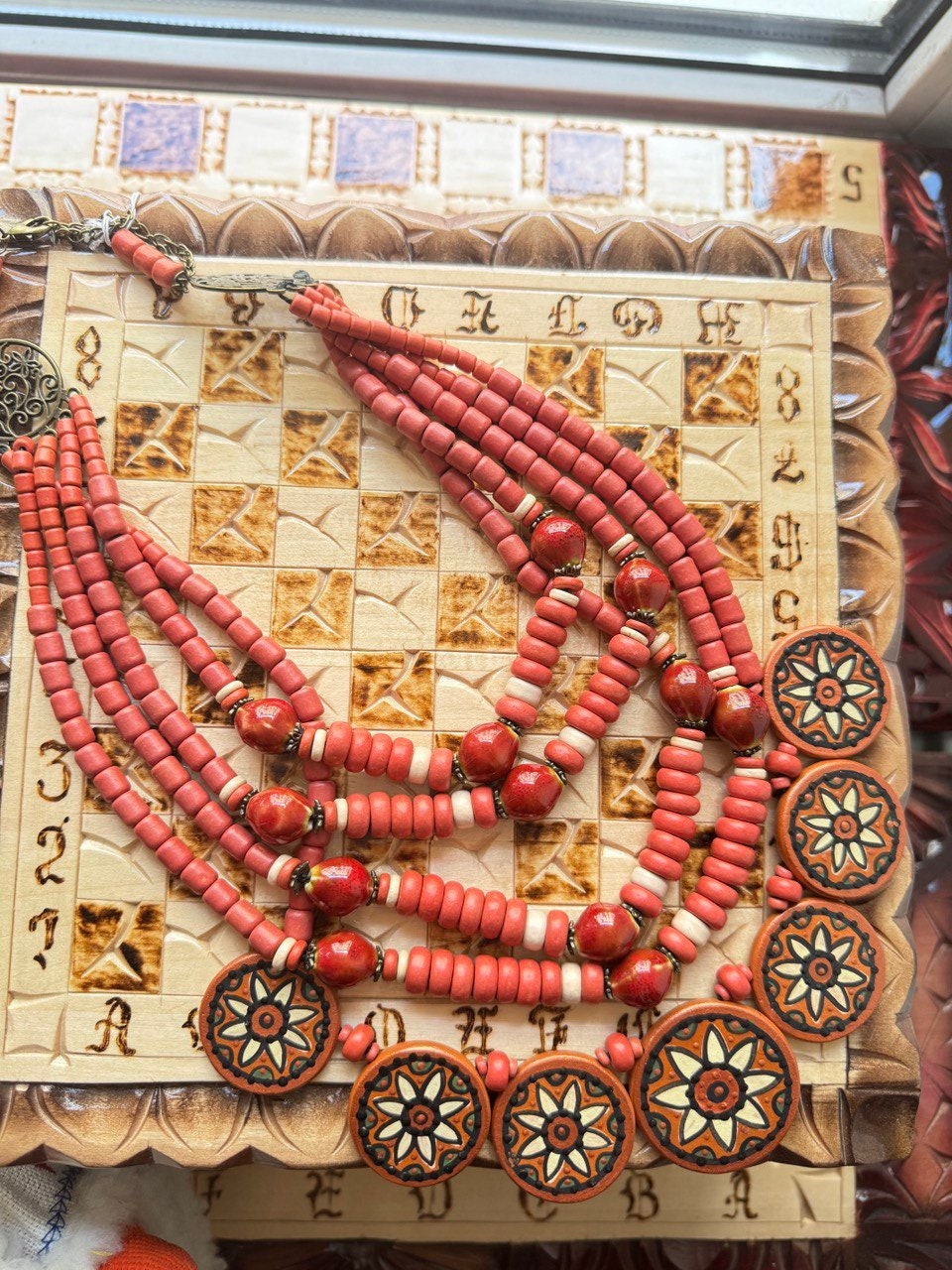2025 Red Ukrainian Necklace - Handmade Clay Beads Ethnic Folk Jewelry