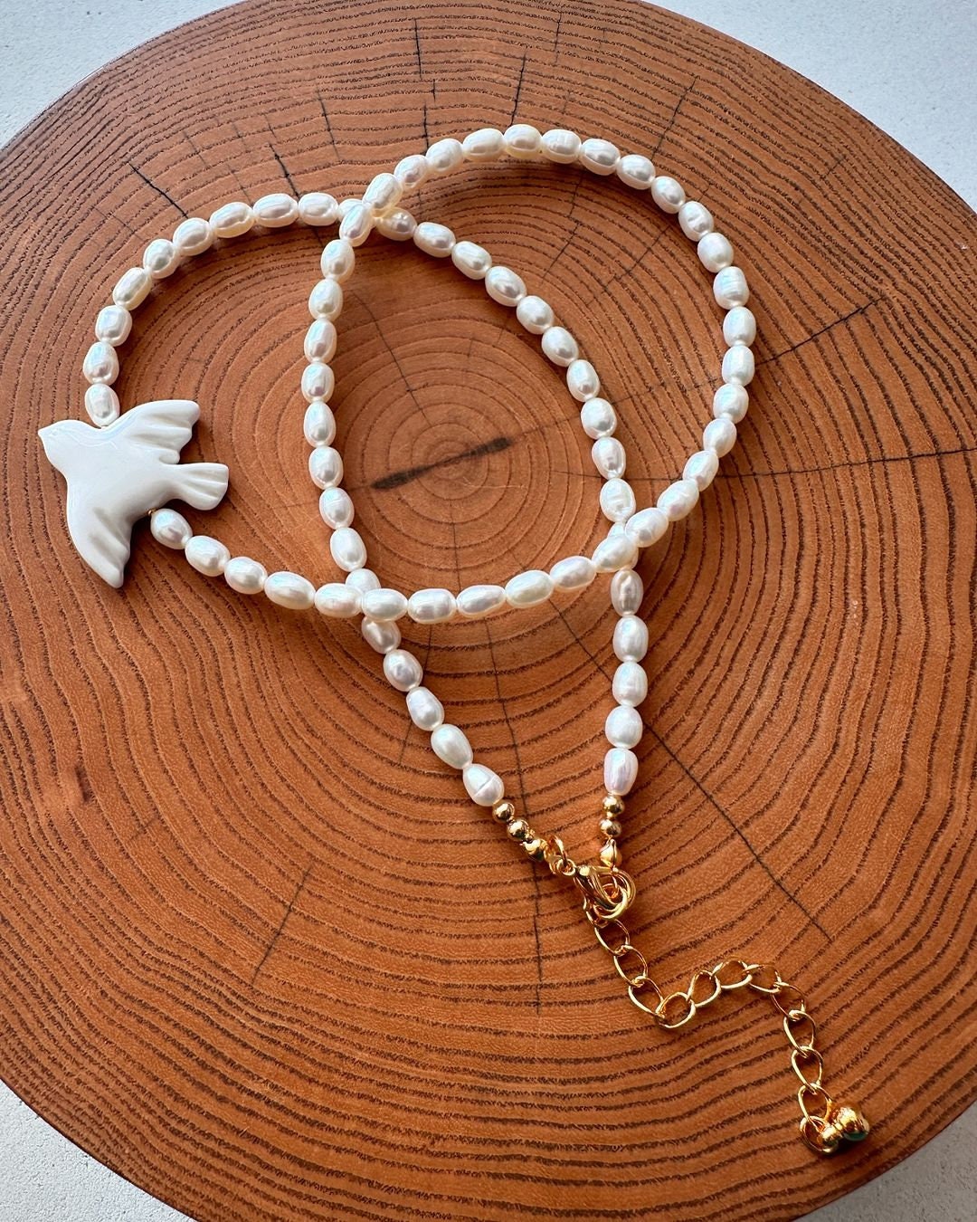 2025 Handmade Bird Necklace - Modern Pearl Jewellery by Ukrainian Seller