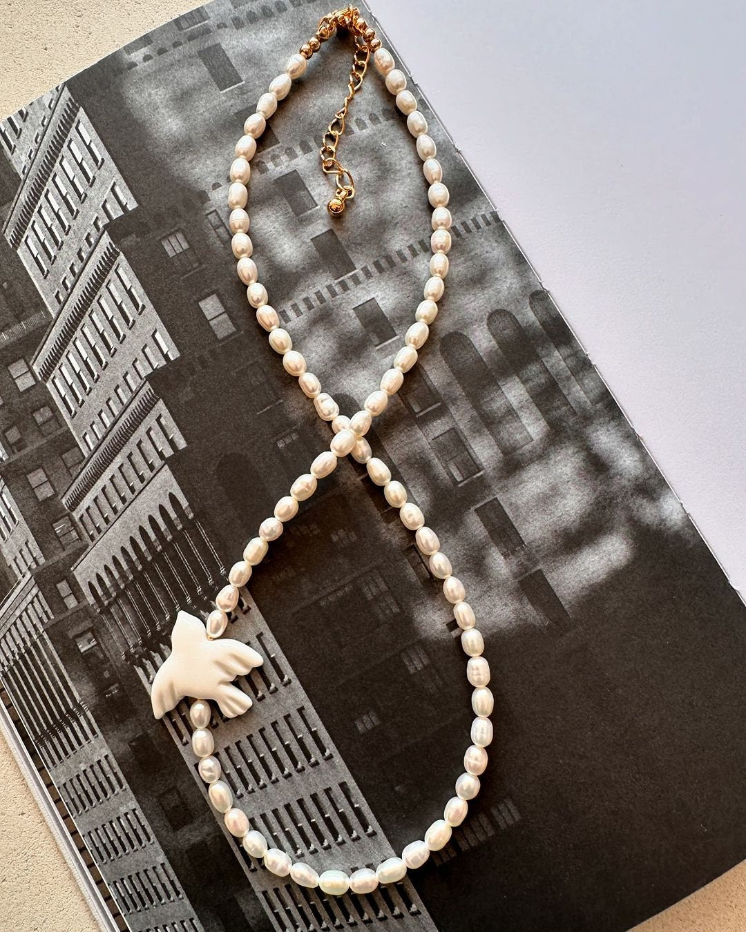 2025 Handmade Bird Necklace - Modern Pearl Jewellery by Ukrainian Seller