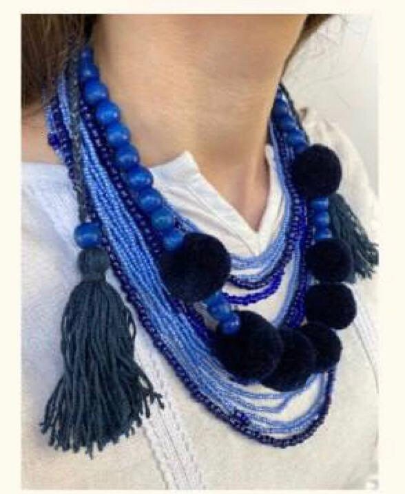 Ukrainian Traditional Multirow Necklace with Kutas and Beads - Authentic Folk Art Jewelry for Women
