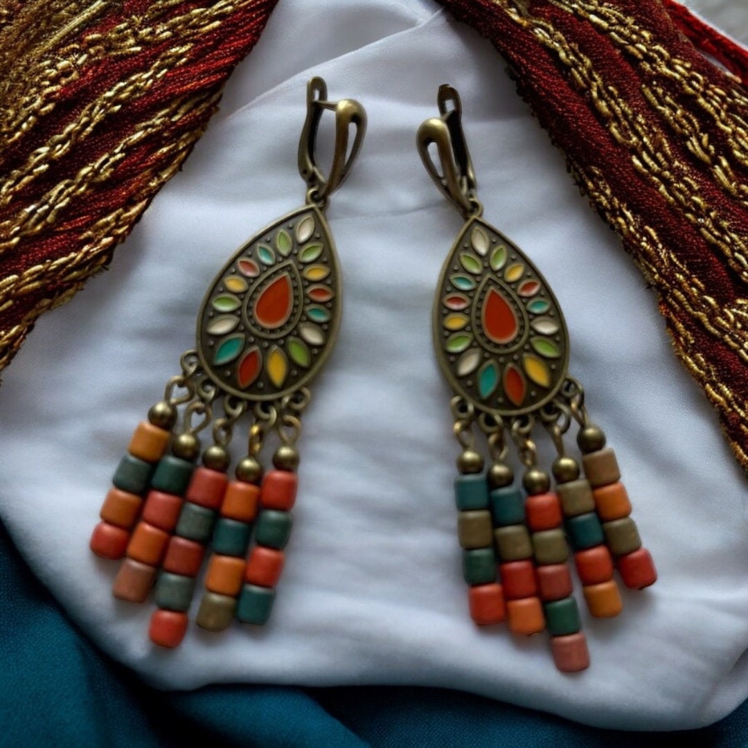 Handmade Red Ukrainian Earrings with Ceramic Beads - Traditional Ethnic Jewelry