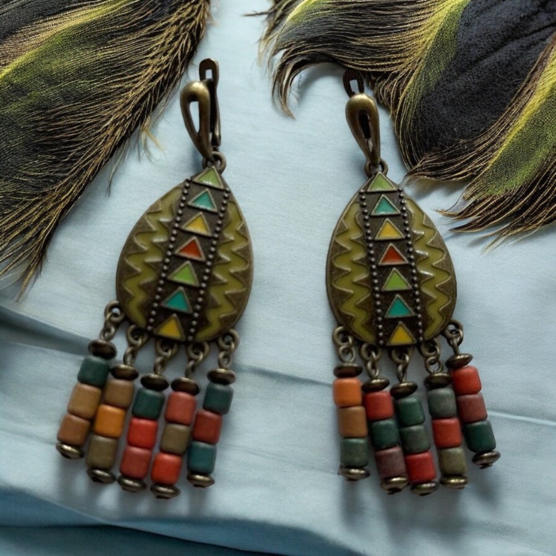 Handmade Ukrainian Ceramic Bead Earrings - Traditional Ethnic Jewelry