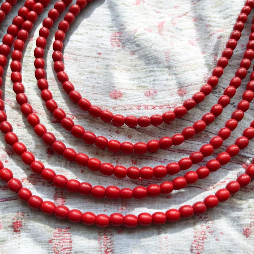 Handmade Ukrainian Red Glass Bead Necklace - Folk Art Jewelry