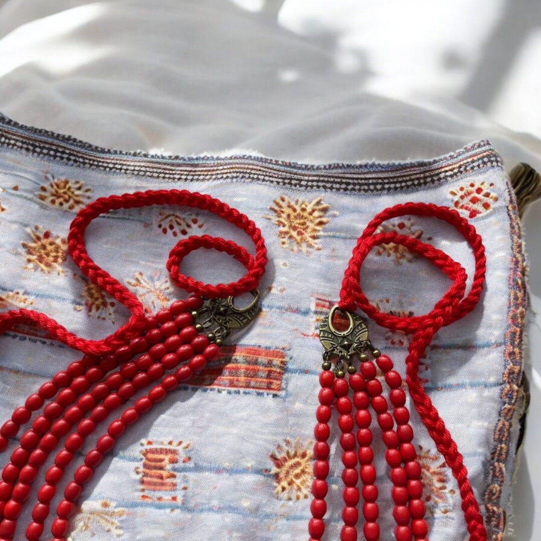 Handmade Ukrainian Red Glass Bead Necklace - Folk Art Jewelry