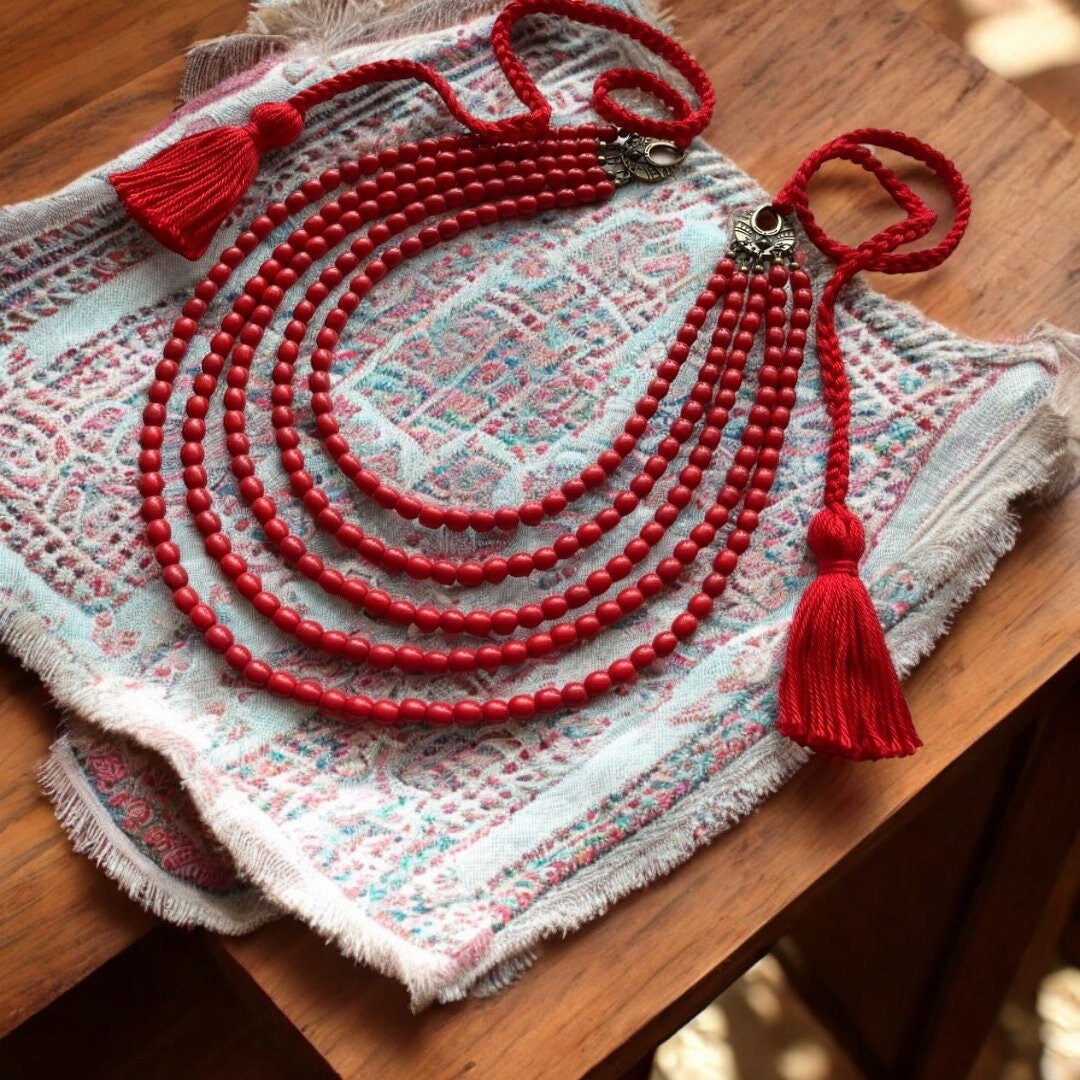 Handmade Ukrainian Red Glass Bead Necklace - Folk Art Jewelry