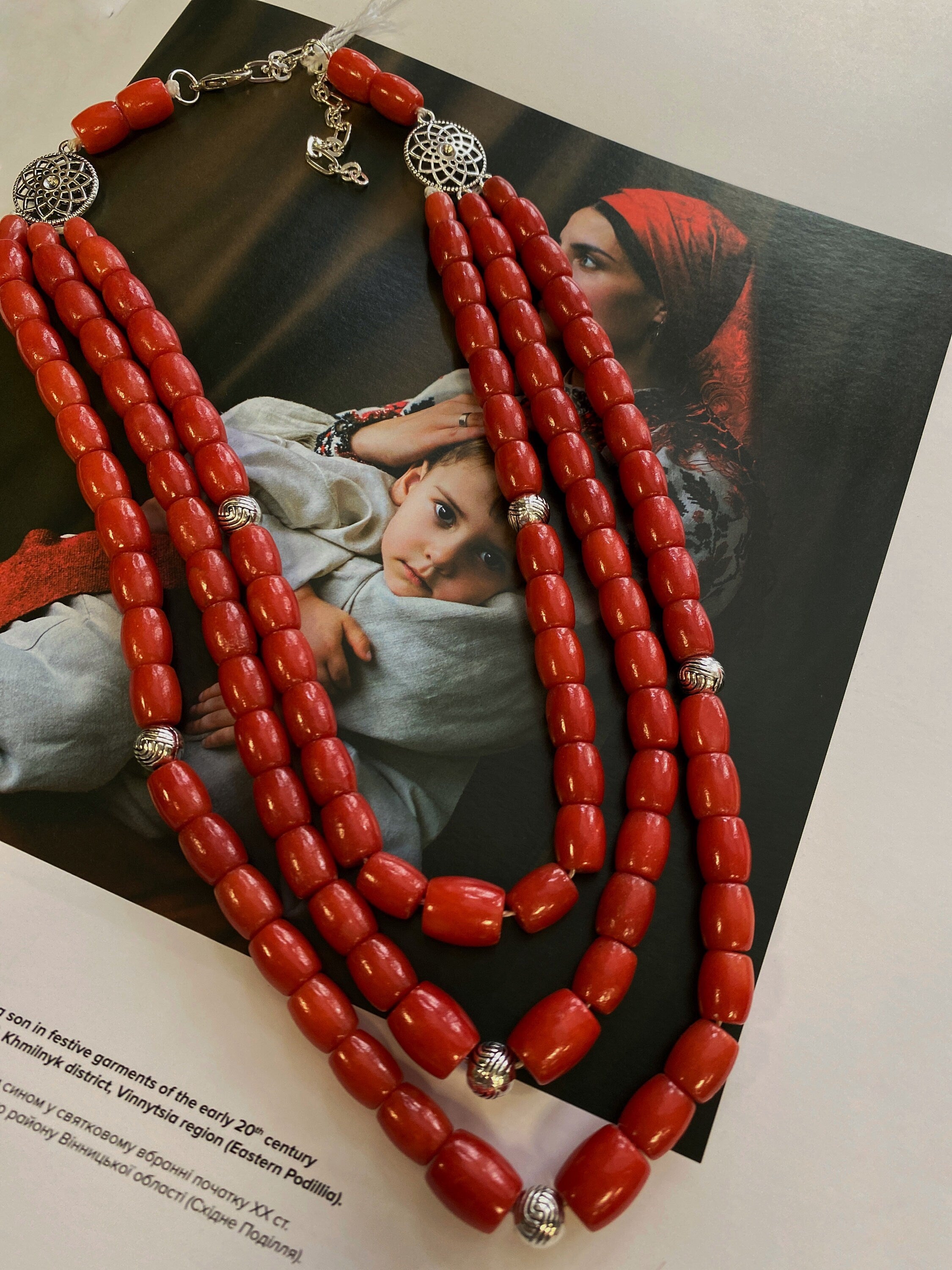 Handmade Red Ukrainian Traditional Multirow Coral Necklace - Authentic Ethnic Jewelry