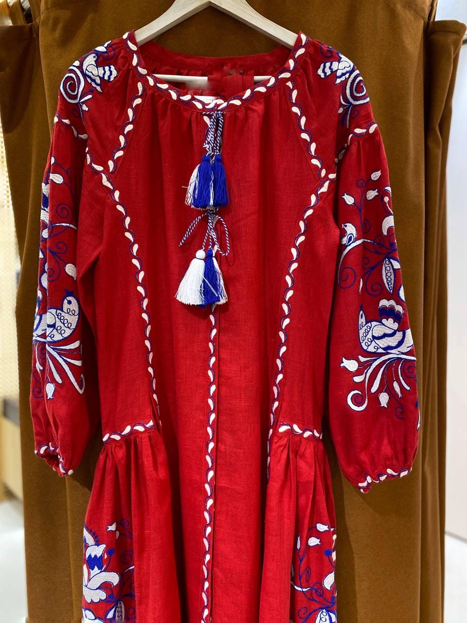 Linen Red Dress, Boho Ukrainian Vyshyvanka Dress, Embroidered Women Dress, Gift for Her, Gift for Girl, Gift for Wife, Gift for Christmas