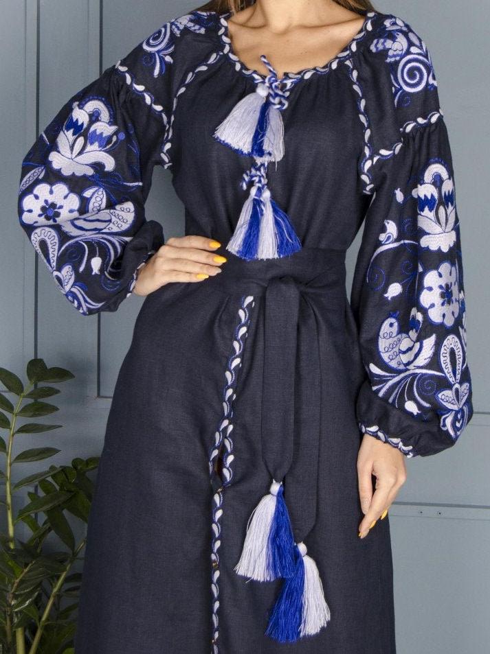 Blue Embroidered Dress, Ukrainian Vyshyvanka Dress, Women Dress, Gift for Her, Gift for Girl, Gift for Wife, Gift for Christmas