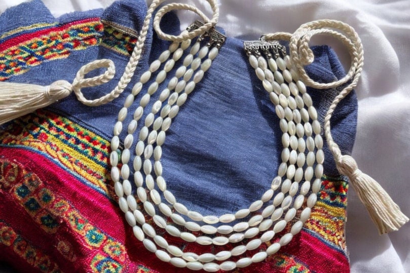 2025 White Ukrainian Mother of Pearl Multirow Necklace - Unique Ethnic Jewelry