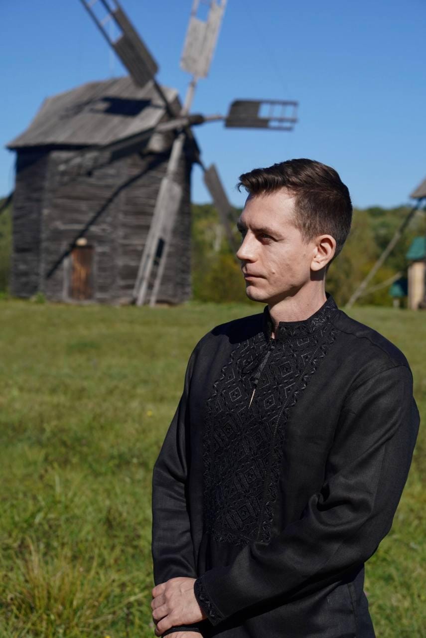 Black Ukrainian Men's Embroidered Shirt Linen Folk Ethnic For Men