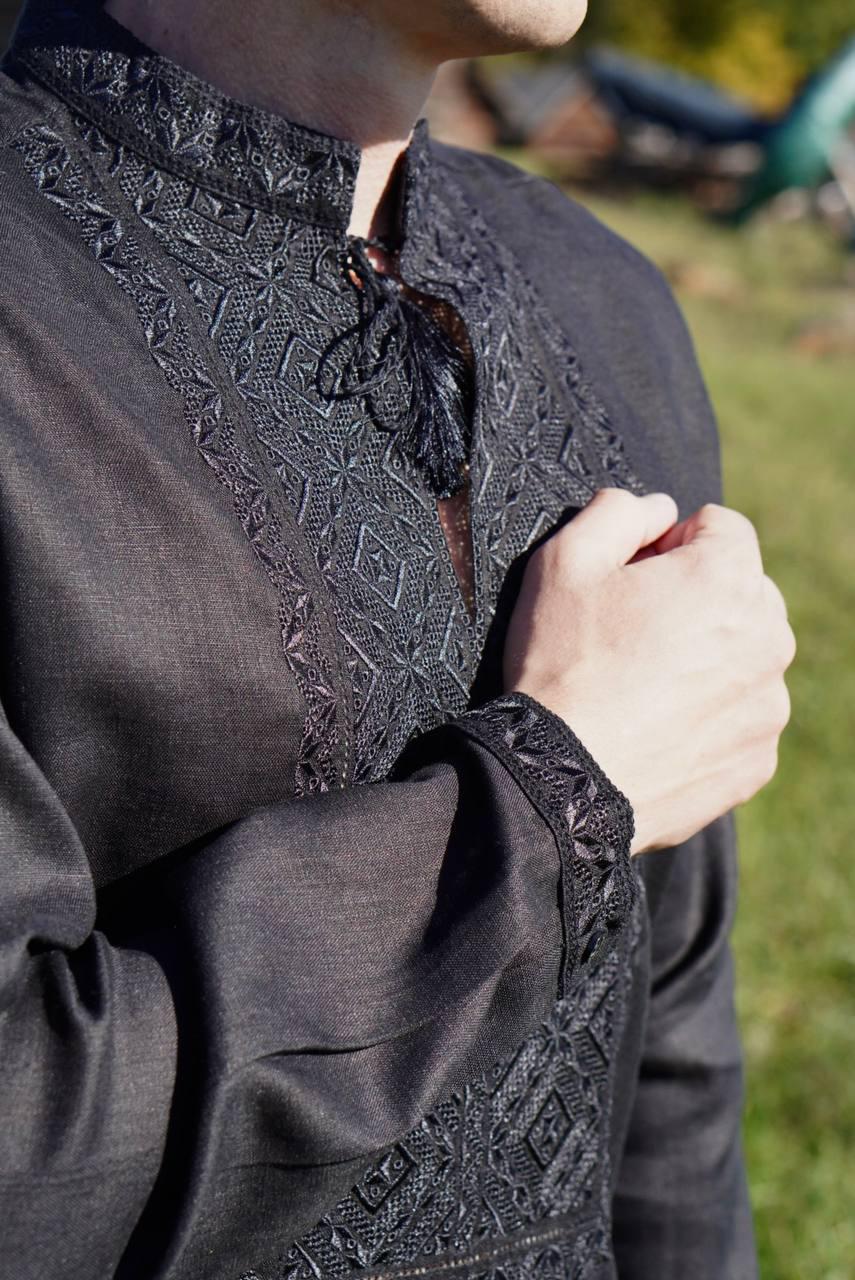 Black Embroidered Linen Shirt, Ukrainian shirt for men, shirt,Men's embroidered Traditional Vyshyvanka, Gift for Him, Gift for Husband