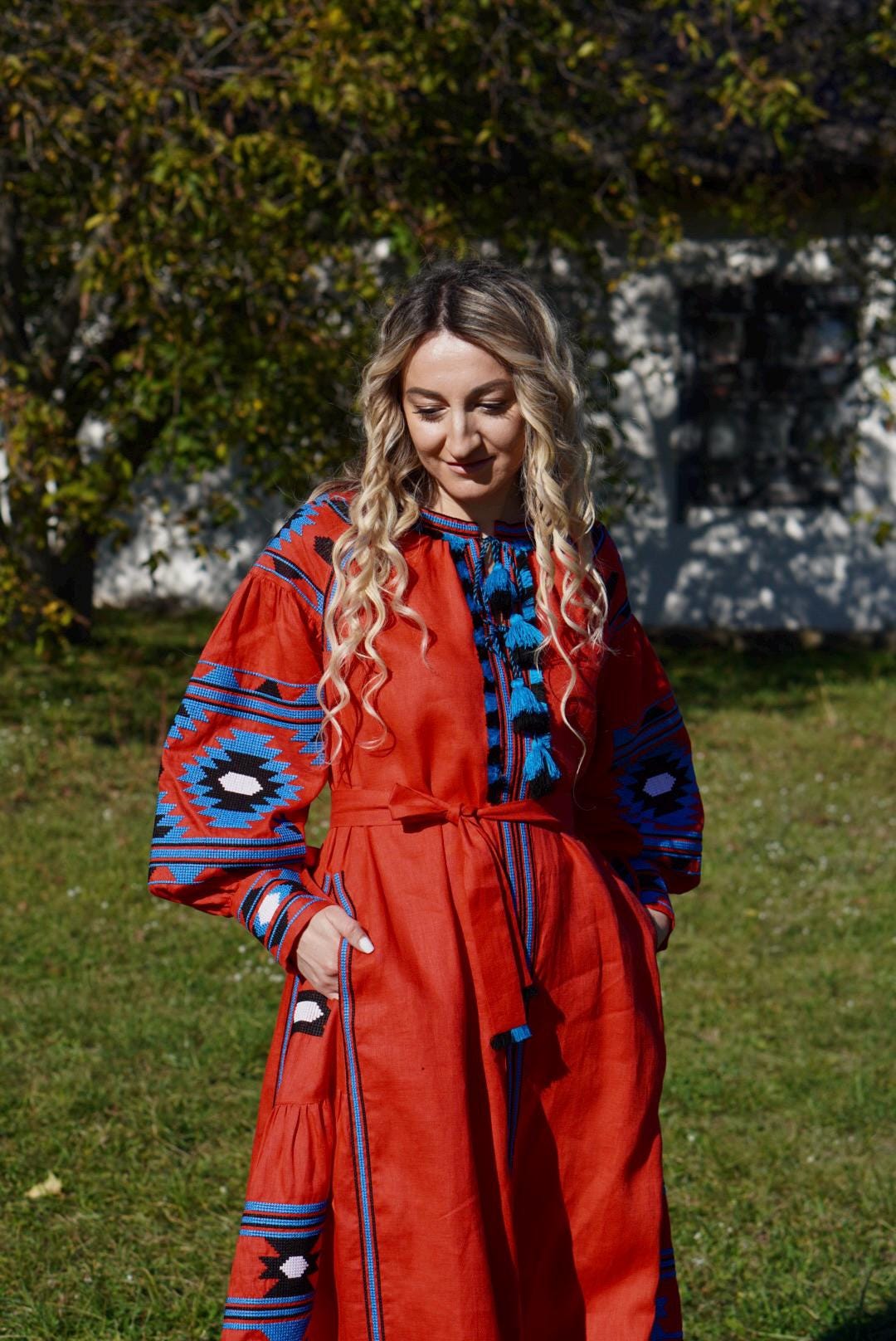 Red Embroidered Dress Ukrainian Vyshyvanka Dress Women Boho Traditional Ukrainian Gift for Her Gift for Women Gift for Wife Christmas