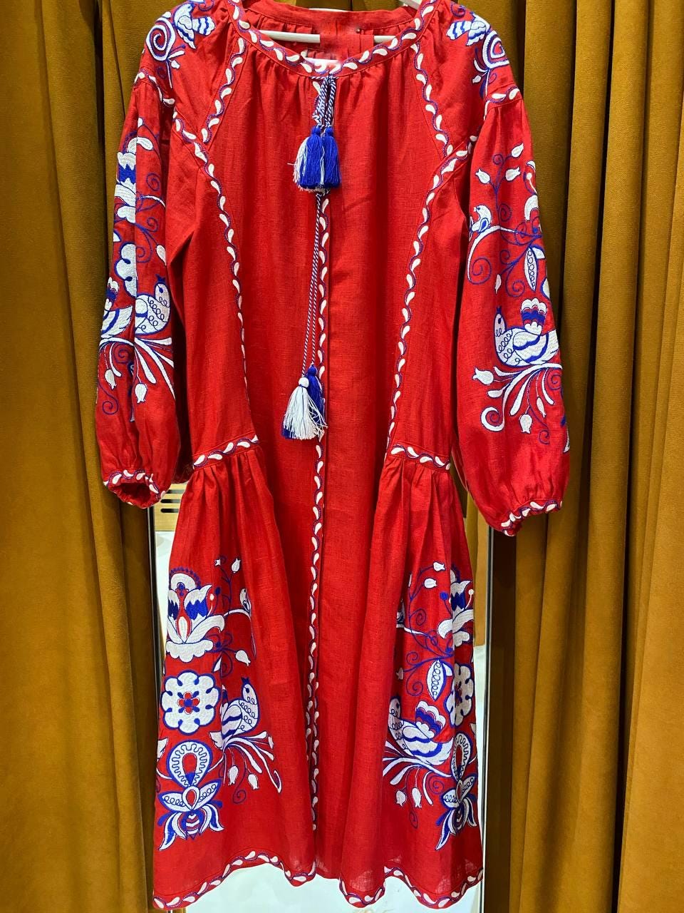 Linen Red Dress, Boho Ukrainian Vyshyvanka Dress, Embroidered Women Dress, Gift for Her, Gift for Girl, Gift for Wife, Gift for Christmas