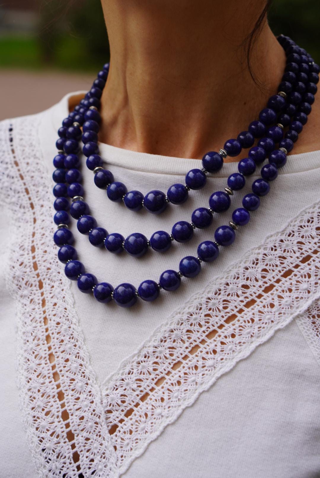 Blue Necklace Pressed agate Ukrainian Traditional necklace Jewelry natural Ethnic Necklace Gift for Her Wife Gift for Her MOTHER Christmas