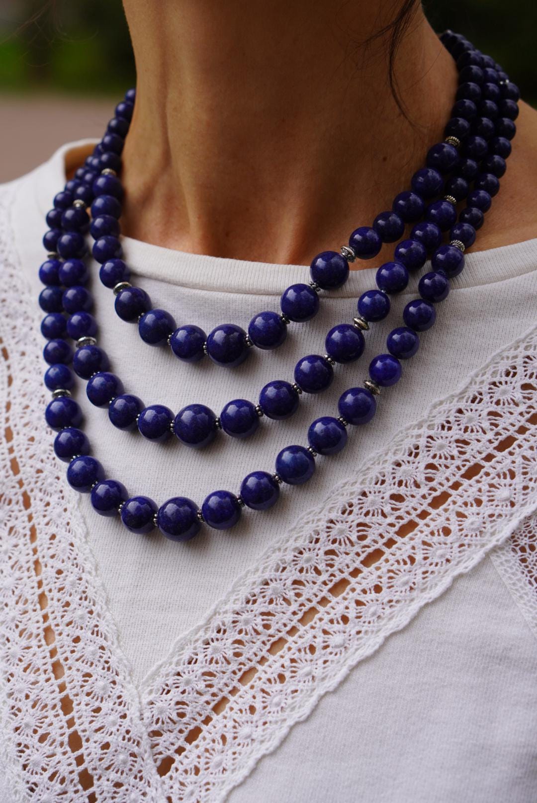 Blue Necklace Pressed agate Ukrainian Traditional Jewelry natural Ethnic Necklace