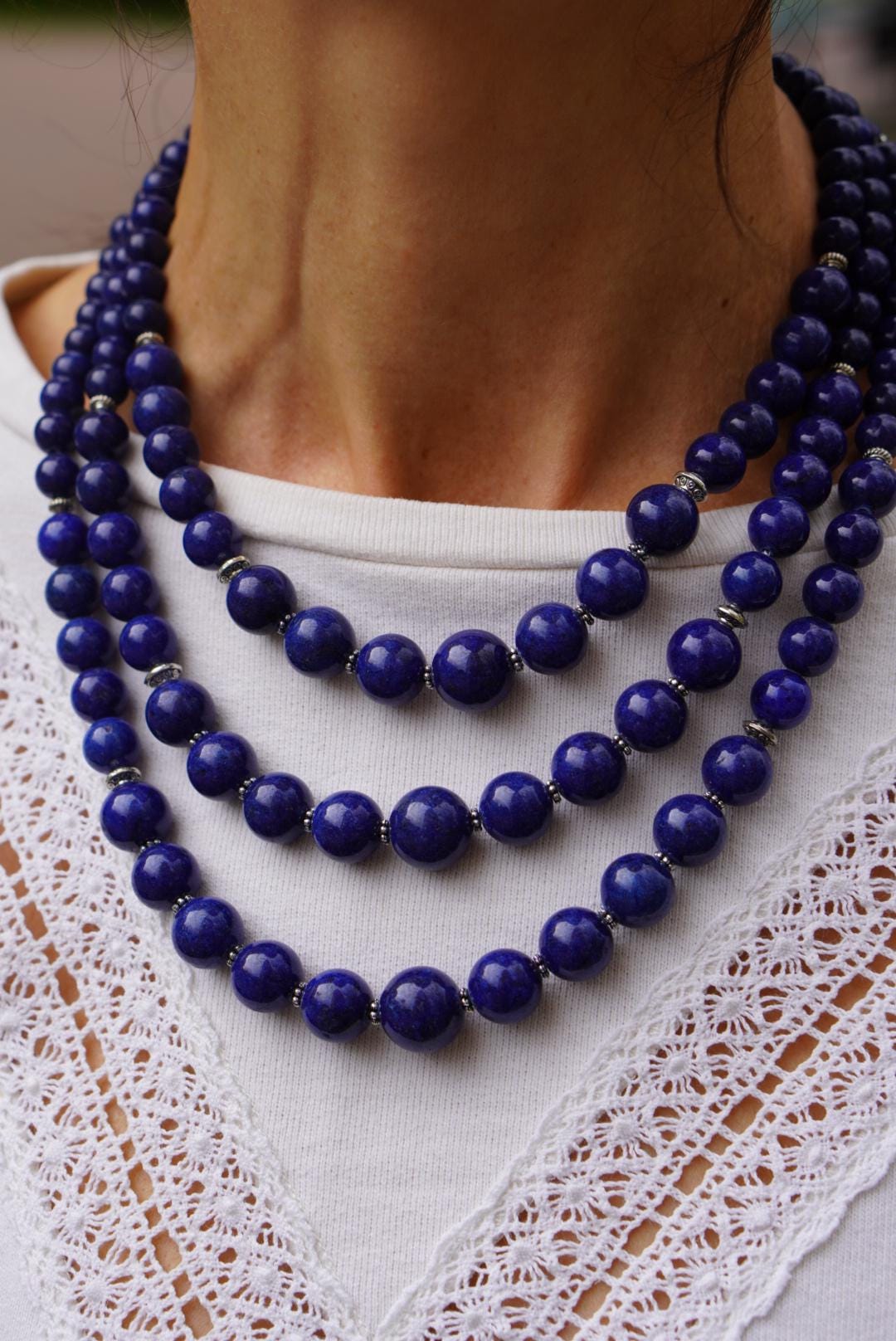 Blue Necklace Pressed agate Ukrainian Traditional Jewelry natural Ethnic Necklace