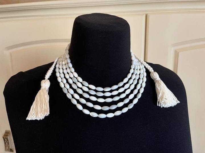 2025 White Ukrainian Mother of Pearl Multirow Necklace - Unique Ethnic Jewelry