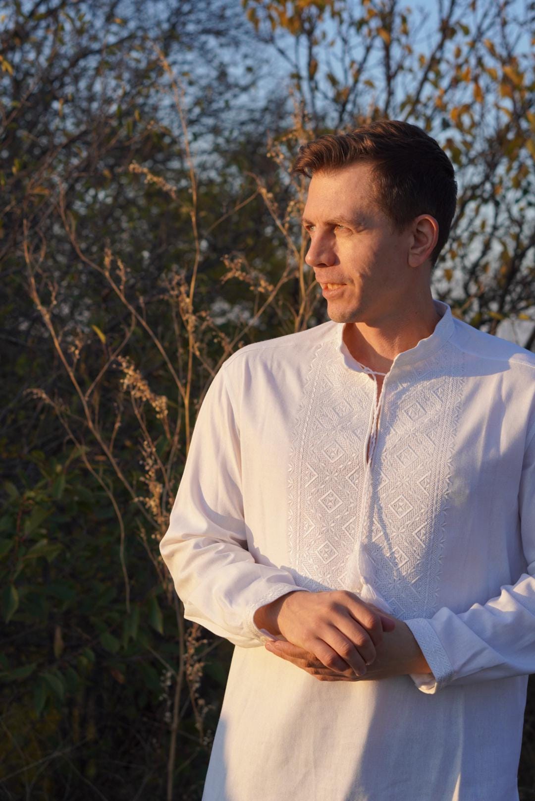 White on white Shirt embroidered Ukrainian Vyshyvanka Men's Ukrainian vyshyvanka Traditional Ukrainian shirts Linen Gift for Him Christmas