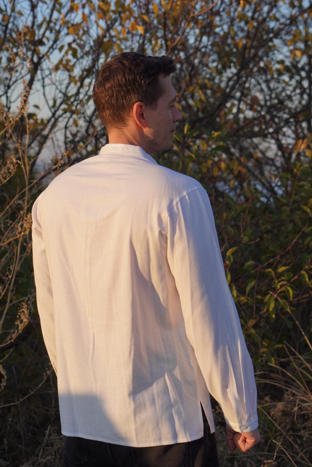 White on white Shirt embroidered Ukrainian Vyshyvanka Men's Ukrainian vyshyvanka Traditional Ukrainian shirts Linen Gift for Him Christmas