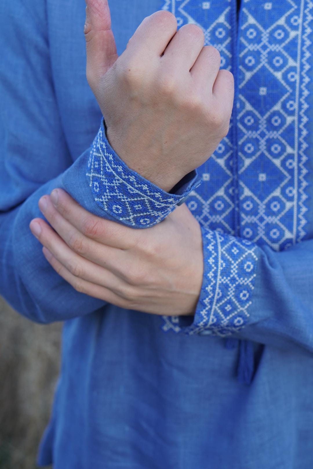 Blue Linen embroidered shirt Ukrainian Vyshyvanka Men's Ukrainian Traditional Ukrainian shirts Gift for Him Men Gift for Christmas