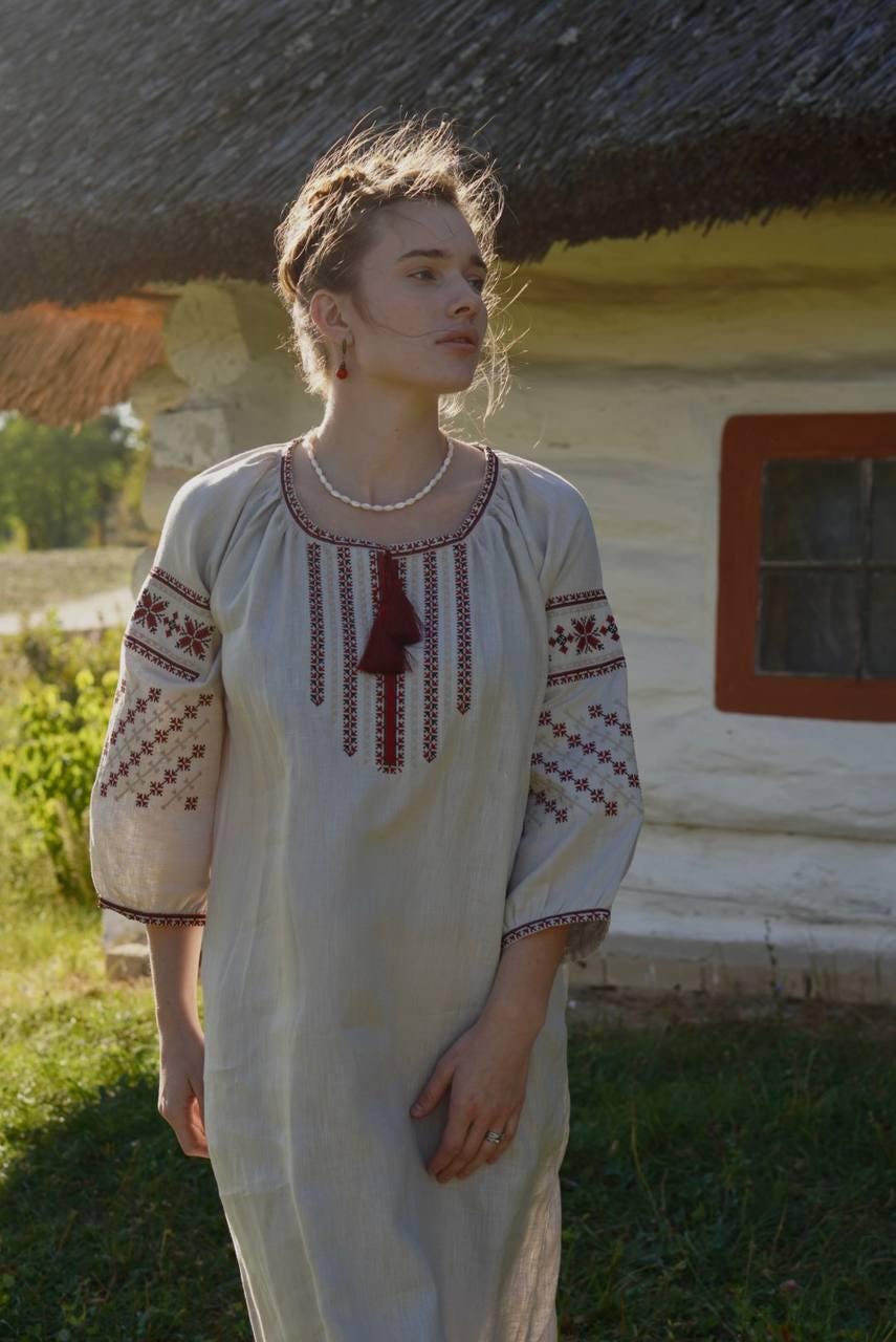 Wedding Embroidered Dress Linen Ukrainian Boho Dress Gift for EasterLinen Dress Gift for Her Gift for Wife Ukrainian seller