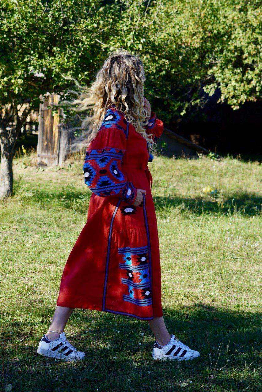Red Embroidered Dress Ukrainian Vyshyvanka Dress Women Boho Traditional Ukrainian Gift for Her Gift for Women Gift for Wife Christmas