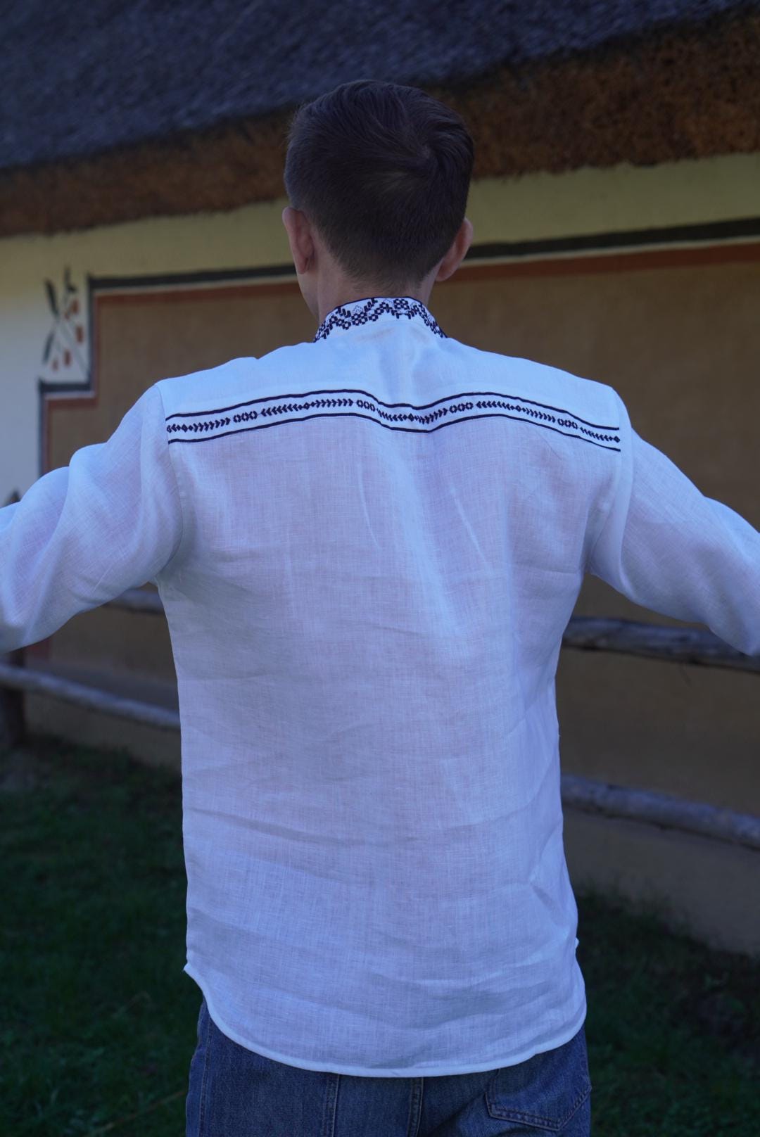 White Linen Shirt Ukrainian Vyshyvanka Embroidered Men's embroidered shirt,Men's embroidered shirt Gift for Christmas