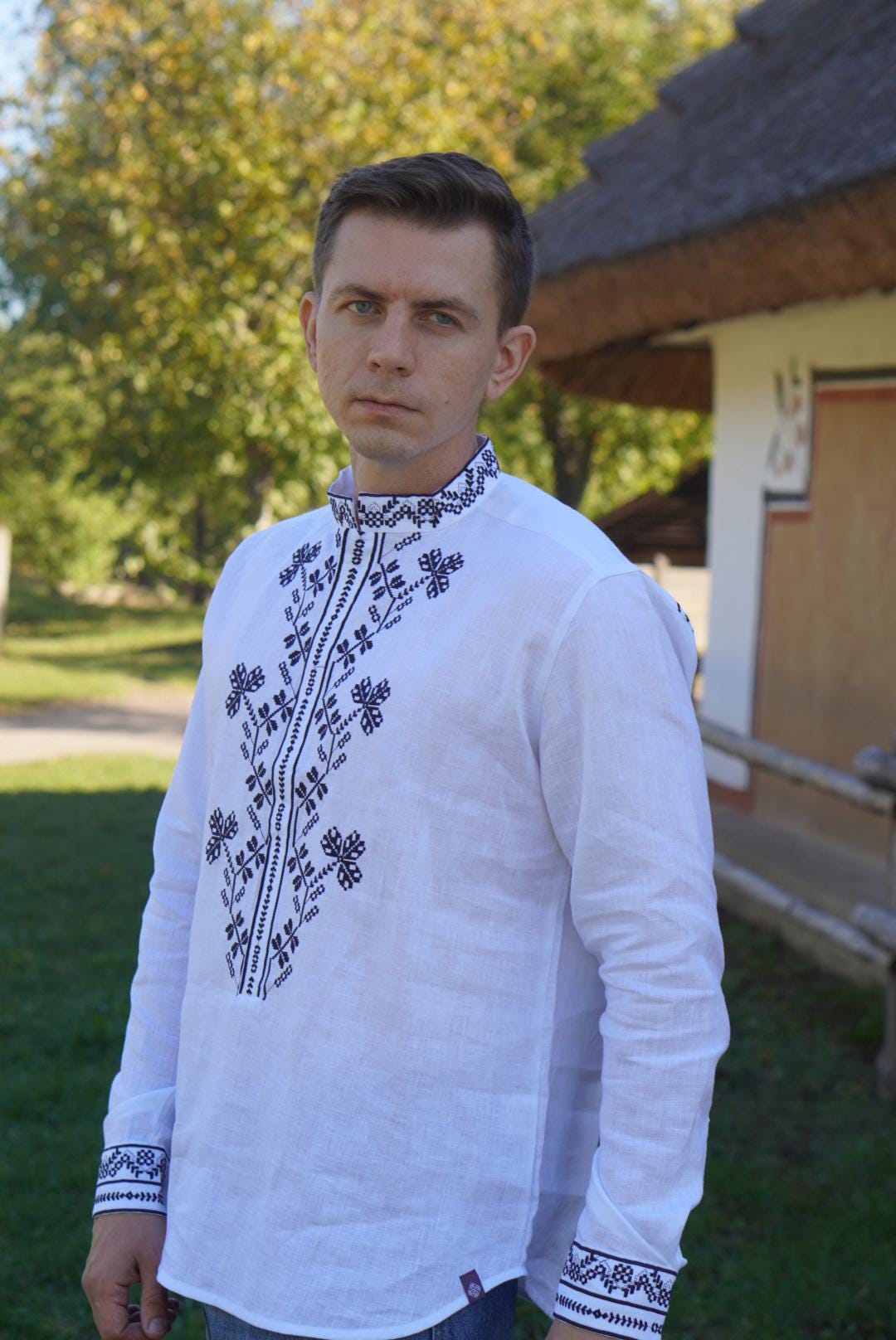 White Linen Shirt Ukrainian Vyshyvanka Embroidered Men's embroidered shirt,Men's embroidered shirt Gift for Christmas
