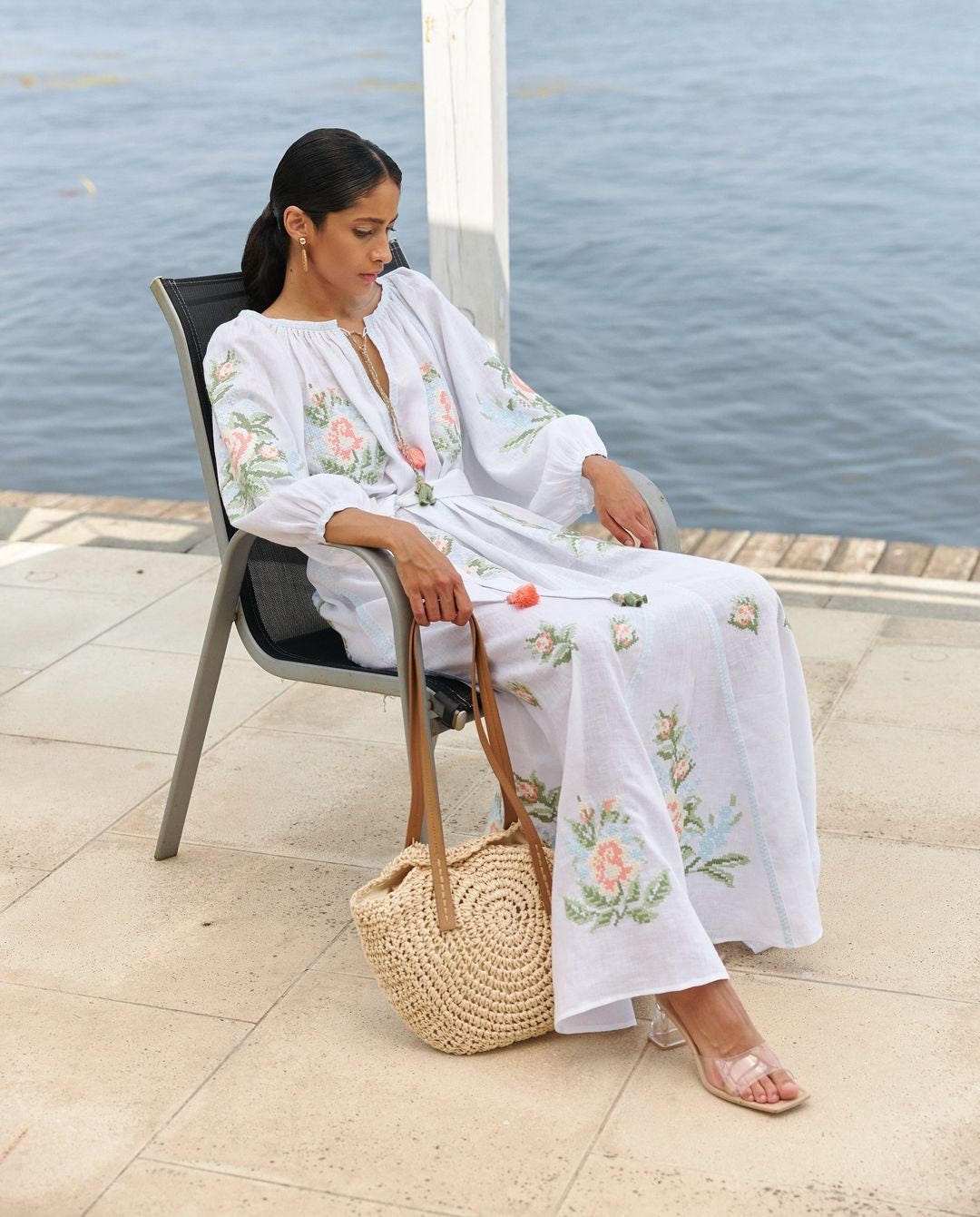 White Linen Ukrainian Dress Wedding Ethnic Bridesmaid Dress, Embroidered Dress, Folk Linen Dress, Midsommar dress, Boho White Dress