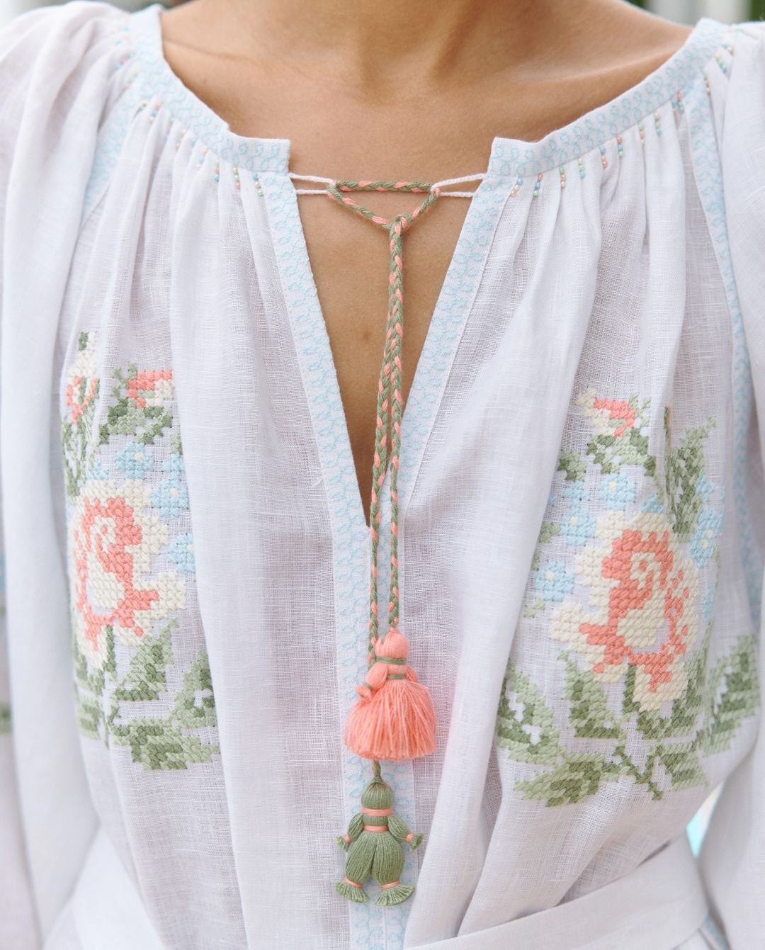 White Linen Ukrainian Dress Wedding Ethnic Bridesmaid Dress, Embroidered Dress, Folk Linen Dress, Midsommar dress, Boho White Dress