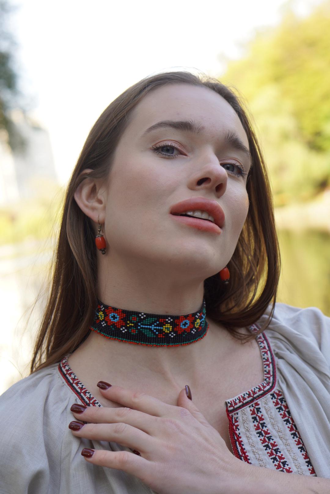 SYLYANKA BLACK seed bead necklace Ukrainian Gerdan, Beaded Czech Vyshyvanka Sylyanka-collar author's work Traditional Ukraine Handmade