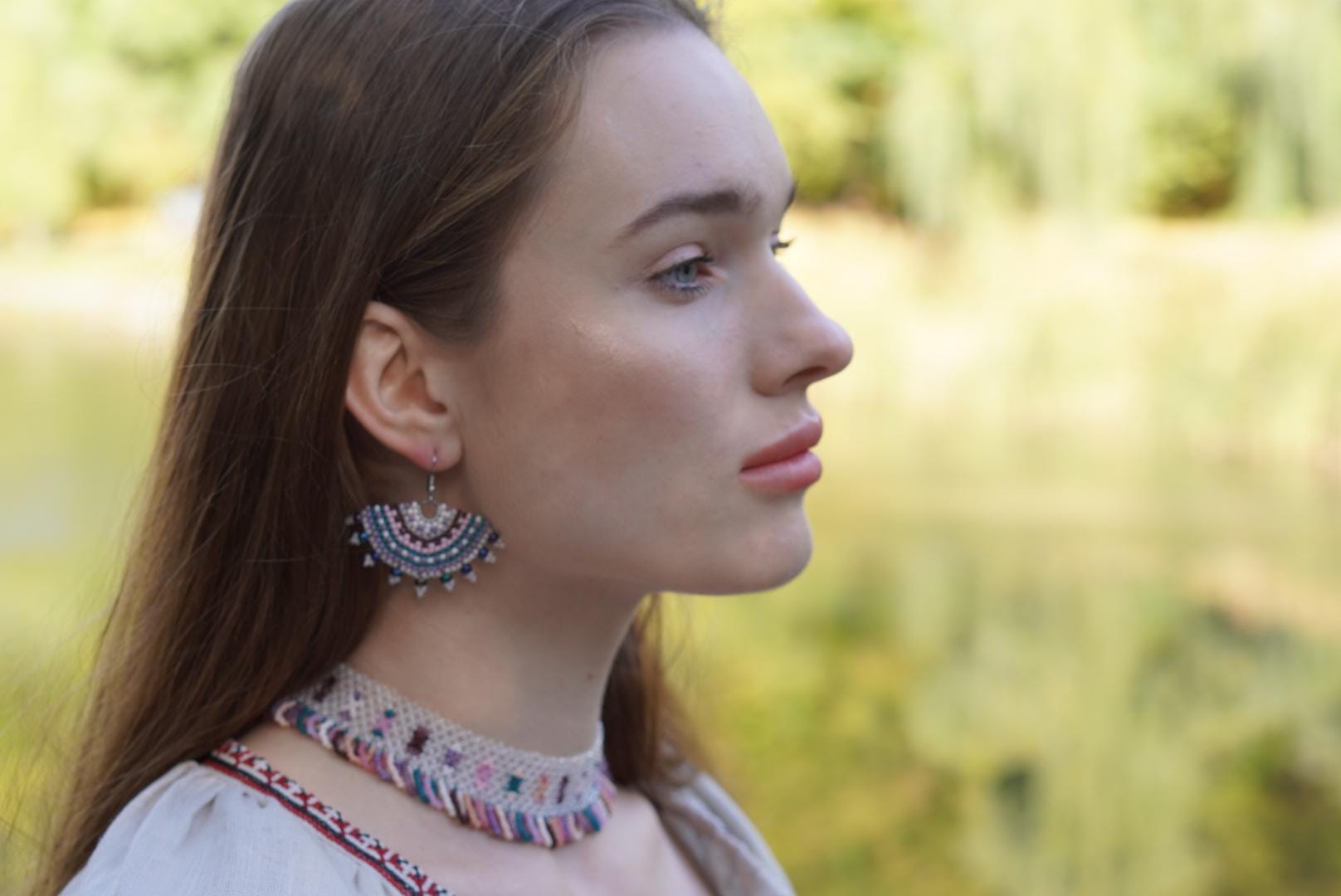 SYLYANKA White seed bead necklace Ukrainian Gerdan, Beaded Czech Vyshyvanka Sylyanka-collar author's work Traditional Ukraine Handmade