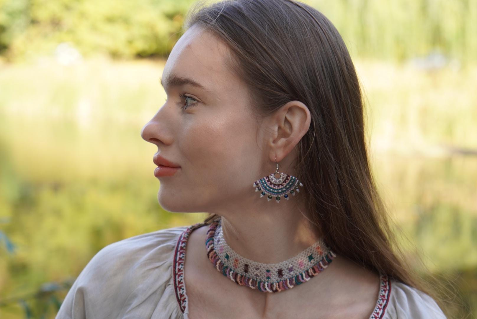 SYLYANKA White seed bead necklace Ukrainian Gerdan, Beaded Czech Vyshyvanka Sylyanka-collar author's work Traditional Ukraine Handmade