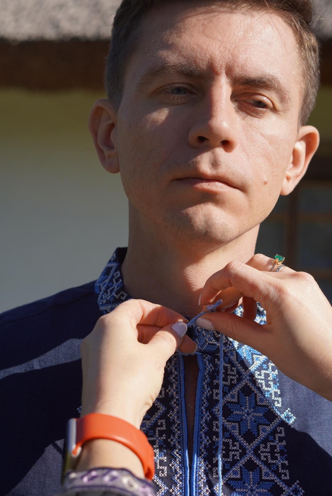 Blue Linen Shirt Ukrainian shirt unisex Embroidered shirt Unisex Traditional Vyshyvanka